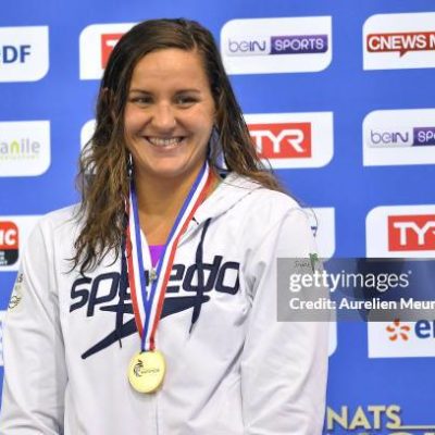 STRASBOURG, FRANCE - MAY 25:  Solene Gallego poses with her medal after winning  the 50m Women's Individual Breaststroke on day three of the French National Swimming Championships on May 25, 2017 in Strasbourg, France.  (Photo by Aurelien Meunier/Getty Images)